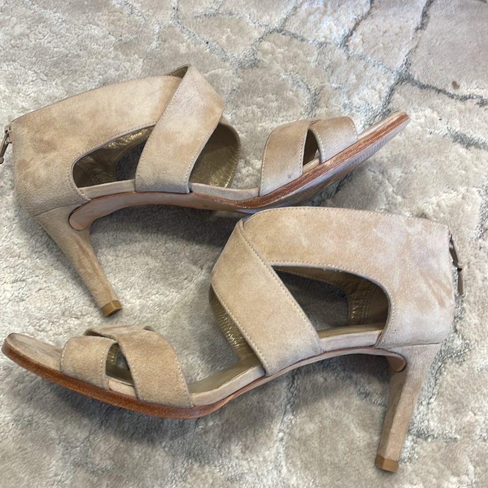 Stuart Weitzman Beige Suede Strappy High Heel Sandals